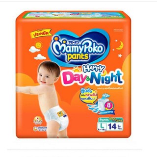 MamyPoko Pants Happy Day&amp;Night ผ้าอ้อมเด็กแบบกางเกง มามี่โพโค แพ้นท์ แฮปปี้เดย์แอนด์ไนท์ ไซร์ L