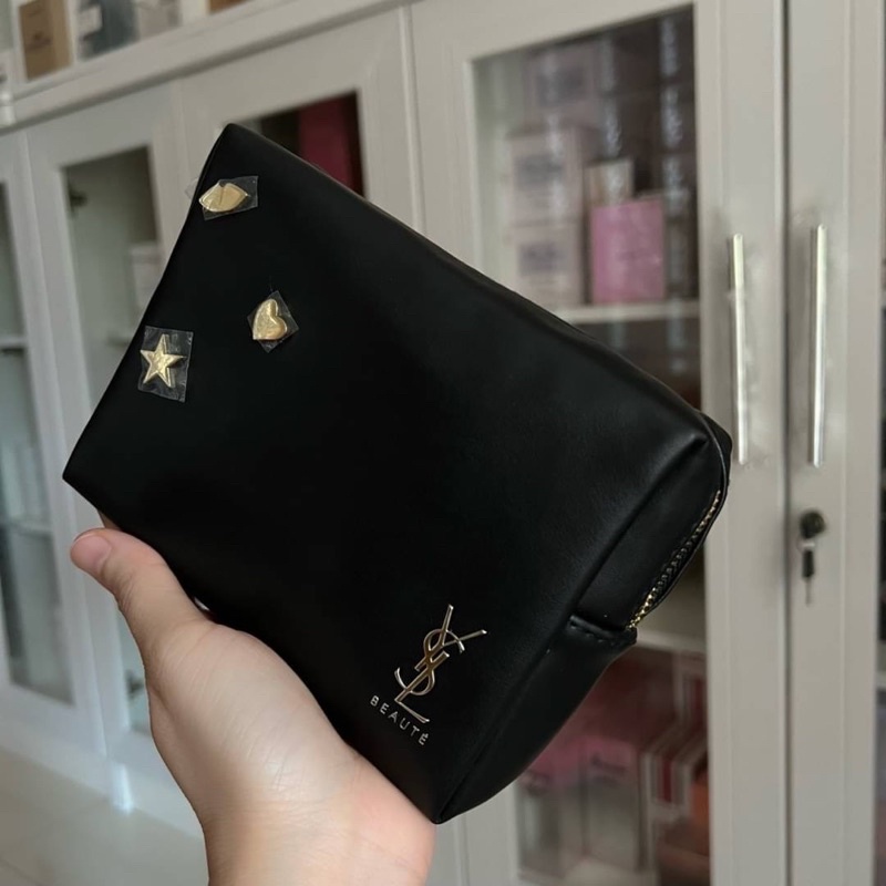 YSL Beaute Black Makeup Bag Pouch 🖤 ปักดาว+หัวใจ
