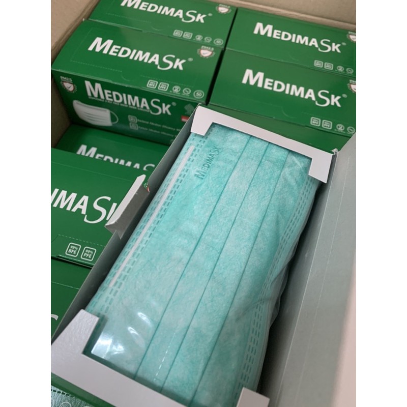 Medimask สีเขียว กล่อง 50 ชิ้น ผลิตในไทย🇹🇭 หน้ากากอนามัยทางการแพทย์!!!