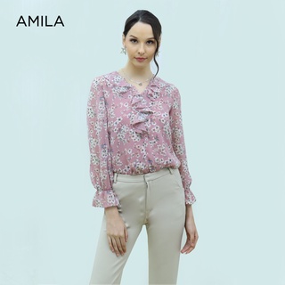 AMILA Blouse AM-B806 ชีราเม้นท์ปริ้นท์ แขนยาว IGPU21-7