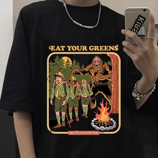 เสื้อผ้าผชเสื้อยืด ผ้าฝ้าย 100% พิมพ์ลายกราฟฟิค Eat Your Greens 90s สีดํา สไตล์วินเทจ โอเวอร์ไซซ์ สําหรับผู้ชาย ผู้หญิง