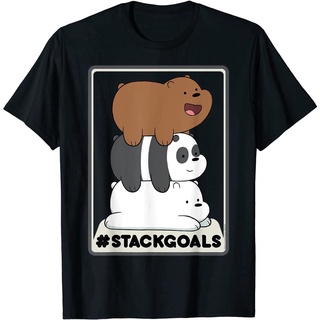 Bear ฤดูร้อนMens disney  CN We Bare Bears Stack Goals Poster T-Shirt เสื้อยืดแฟชั่นคอกลม สบายๆ ผ้าฝ้าย100%Lb&gt;