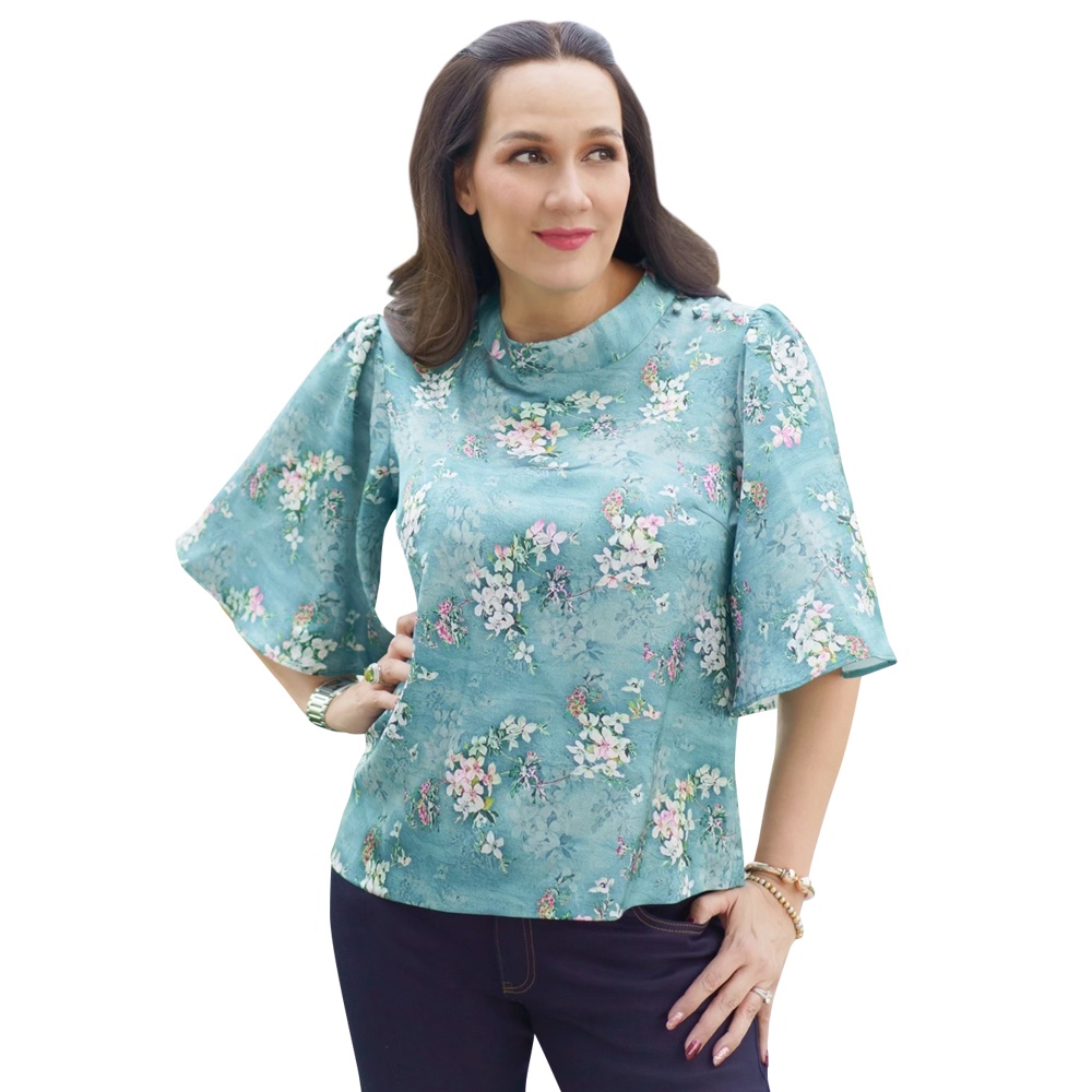 Becky เสื้อสตรีคอตั้ง เสริมฐานคอ สีเขียว PRB343