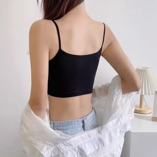 Elves✨พร้อมส่ง✨เสื้อสายเดี่ยว เสื้อซับใน บังทรงสปอร์ตบรา ใส่สบายไม่ร้อน สายเดี่ยวแฟชั่น สีดำ สีขาว~YP-2~