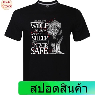 Illicit เสื้อยืดแขนสั้น Fall And Winter O-Neck Pure Cotton Shirts Leave One Wolf Party Clothes Alive Arya Stark Game Bre