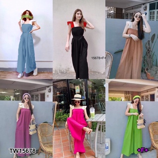 TwinsShopVip💗พร้อมส่ง TW15678 Jumpsuit จั้มสูทยาวยาวสีพื้น + สายผูกเอว Jumpsuit Long solid color jumpsuit + wa