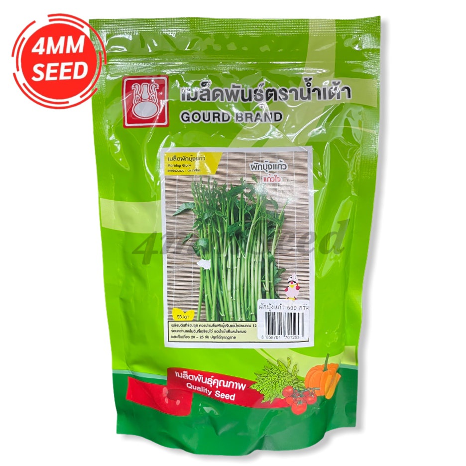 ผักบุ้งแก้วแก้วใจ ขนาด500กรัม ลำต้นสีเขียวอ่อนนุ่ม มีใบน้อย ก้านยาว