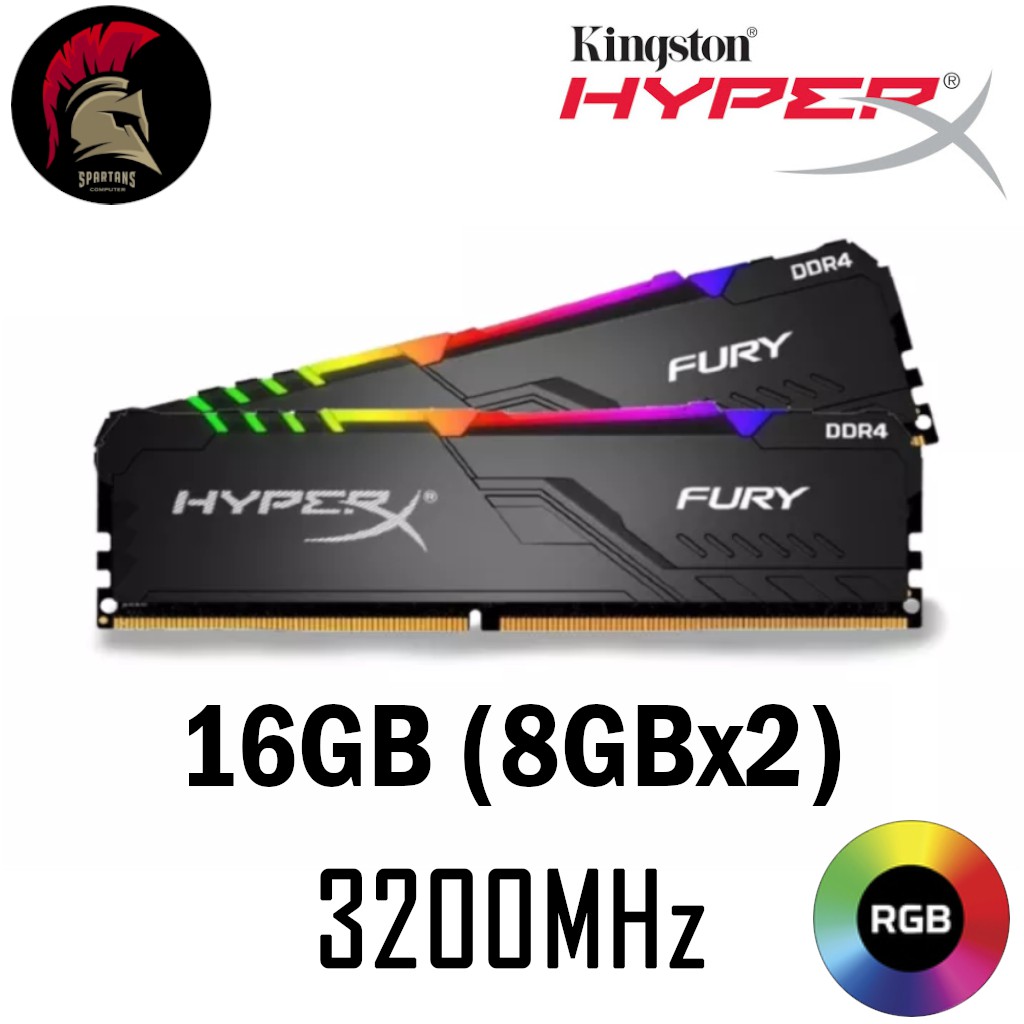 RAM 16GB HyperX FURY RGB (8GBx2) DDR4/3200 แรม KINGSTON (HX432C16FB3AK2/16) ออกใบกำกับภาษีได้