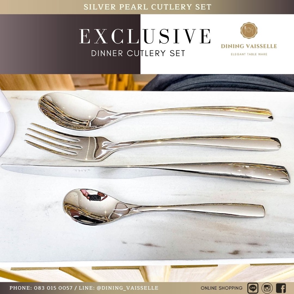 Dining Vaisselle - ชุดช้อนส้อมสีเงิน Silver Pearl Cutlery set เรียบหรู มีสไตล์ อุปกรณ์บนโต๊ะอาหาร