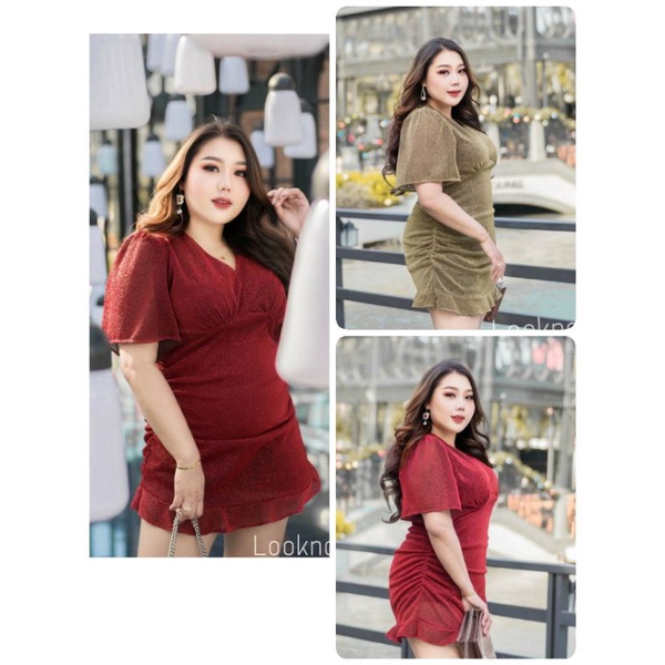 เข้าเพิ่มแล้ว เดรสสาวอวบ คอวี สวยมาก สตาร์ไลท์ วิบวับ สาวอวบอ้วน ใส่ได้ ช่วงกระโปรงจีบจีบย่นๆ ใส่สวย ขายดีมาก