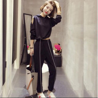 ส่งฟรี เสื้อเซ็ท เสื้อแขนยาว + กางเกงขายาว Off  Shoulder Top And Long Pant