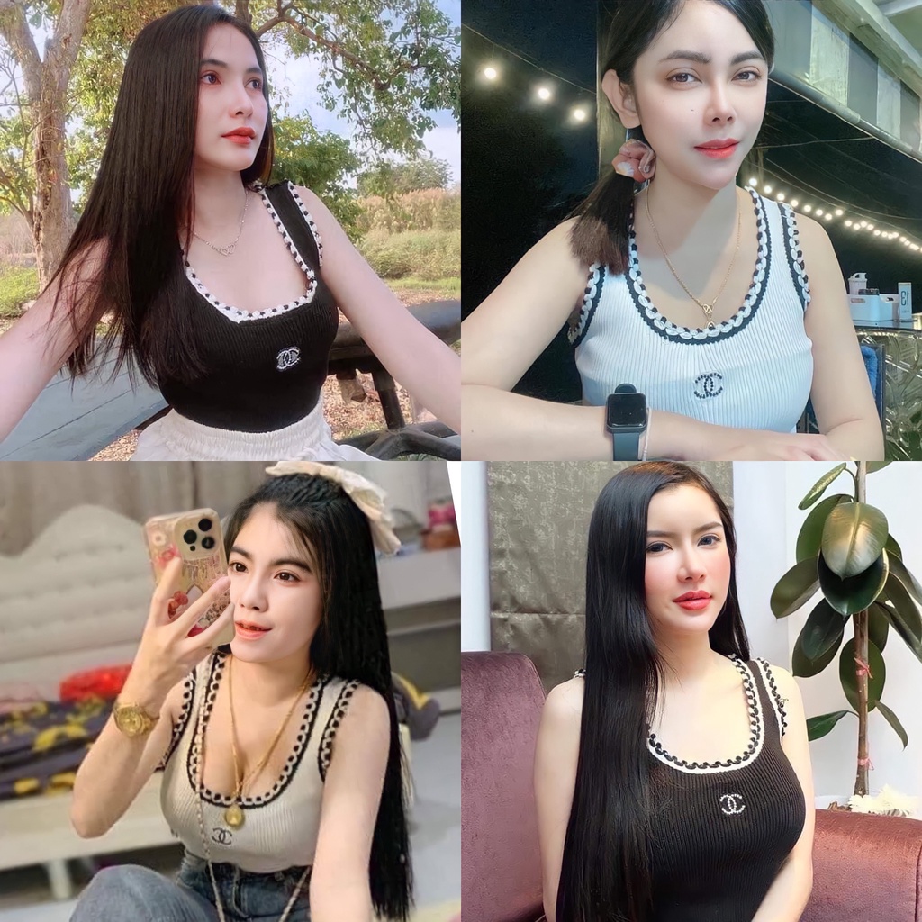 SpinnyHouse เสื้อกล้ามครอป ผ้าไหมพรม งานตามหา รุ่น ถักเปีย B-018-3-A