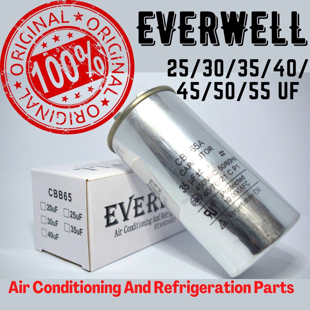 Aircond Capacitor CBB65 450V 25uf 30uf 35uf 40uf 45uf 50uf 60uf Air Conditioner Kapasitor การจัดส่ง 