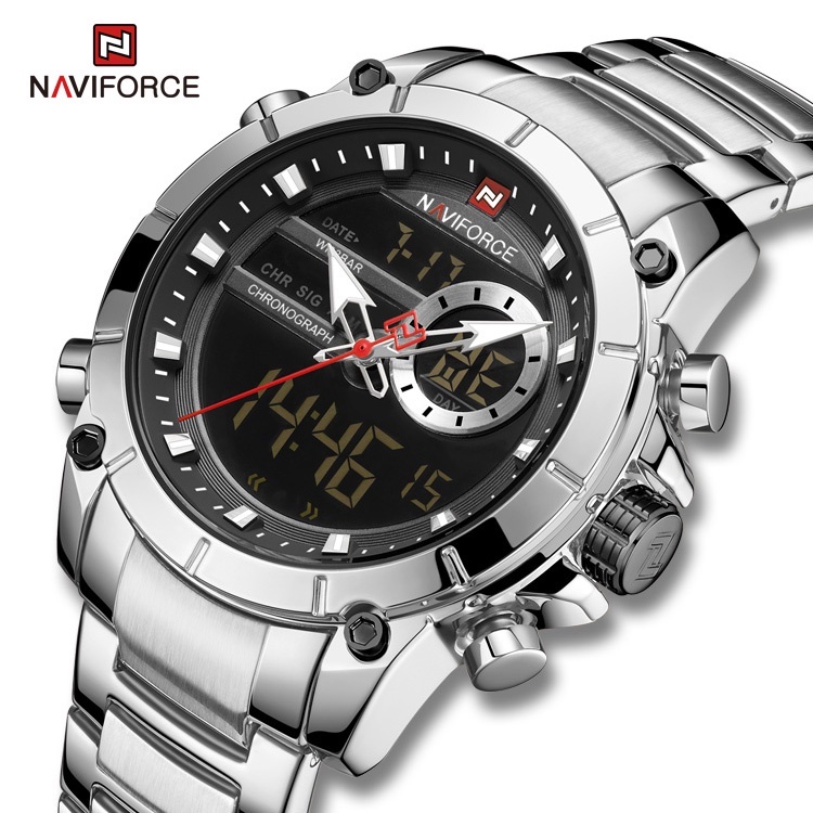 Naviforce นาฬิกาข้อมือควอตซ์แฟชั่น สายแสตนเลส โครโนกราฟ อเนกประสงค์ กันน้ํา สําหรับผู้ชาย 9163