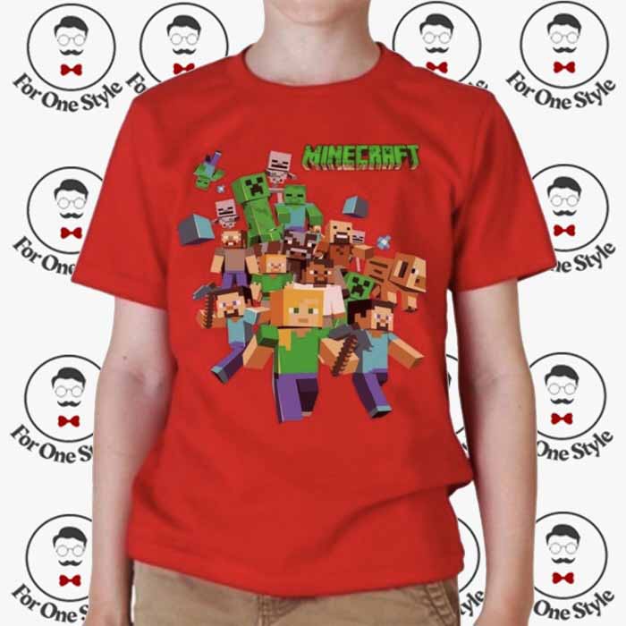 MINECRAFT FAMILY RED KIDS T-SHIRT - Roblox Family T-shirt - เสื้อยืดเด็ก Minecraft