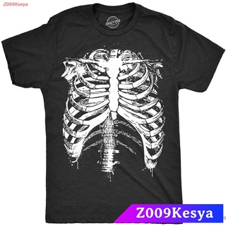 ผ้าฝ้ายแท้Z009Kesya เสื้อยืดผู้ชาย Crazy Dog T-Shirts Mens Splattered Rib Cage Tshirt Cool Skeleton Costume Halloween Te