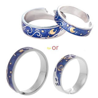 Flgo เครื่องประดับแหวนเงิน S925 Van Gogh สีฟ้า 2 ชิ้น