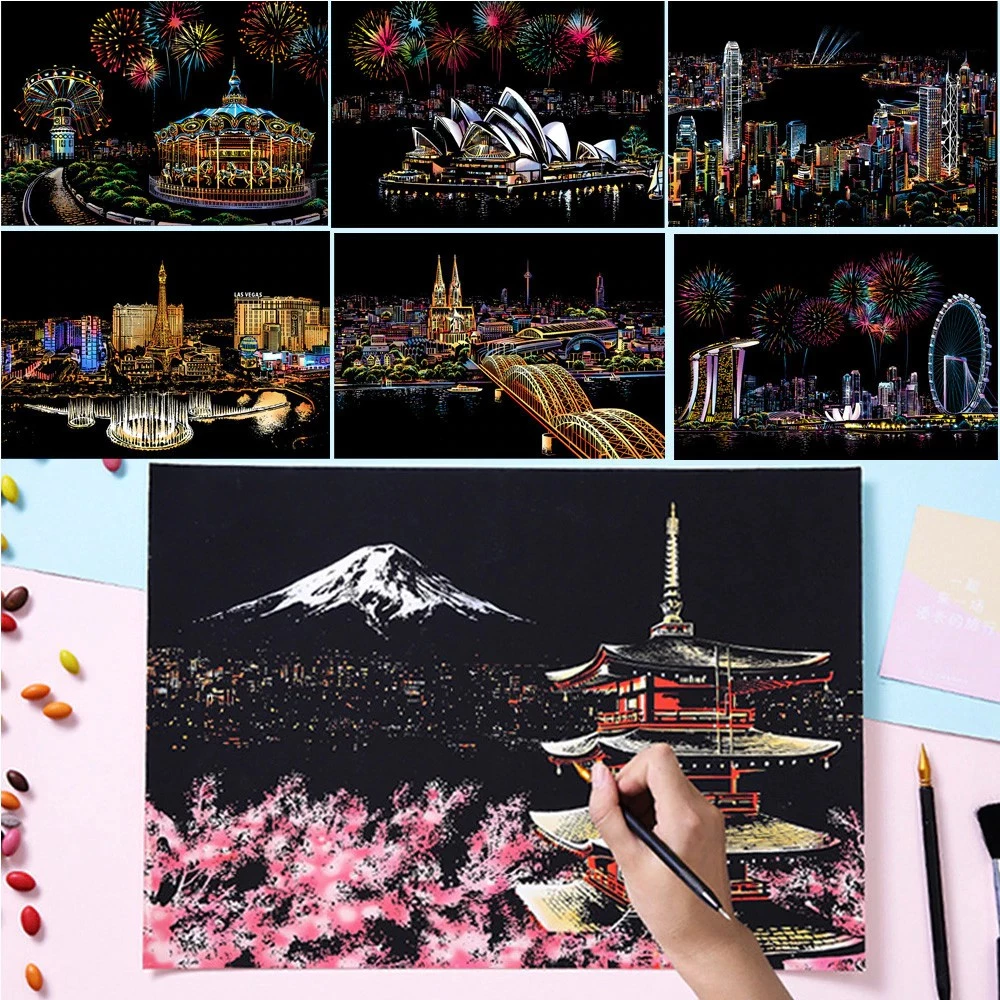 ภาพวาด Magic Scratch Art ภาพขูดสีสันสดใสสวยงามมากๆ ขนาด 40.5x28.5cm ของเล่นสร้างสีสันศิลปะ