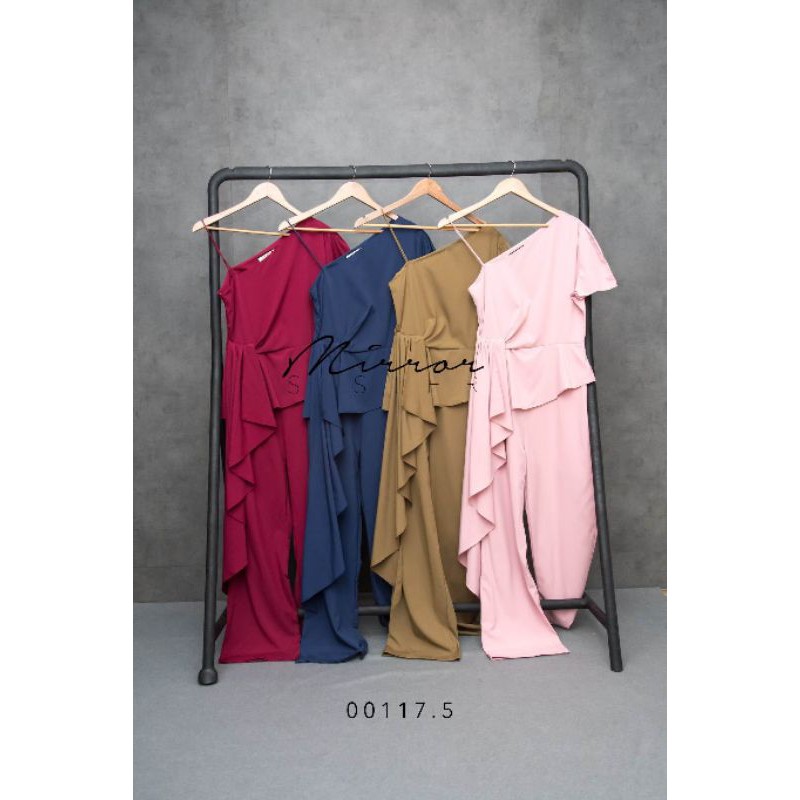 🏷️Mirrorsister #00117.5 #00117.2 จั๊มสูทขายาว ชุดปาดไหล่ เว้าไหล่ ไปเที่ยว ชุดออกงาน - รูปที่ 7