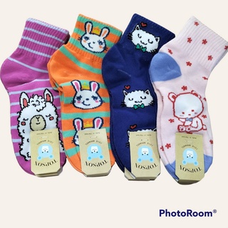 พร้อมส่ง NEW! Girl socks ถุงเท้า แพ็ค12คู่ ข้อกลางแฟชั่น ลายการ์ตูน สีพาสเทล (คละลาย)