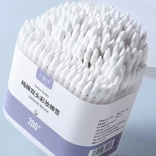 200 ชิ้น/กล่อง สําลีเช็ดเครื่องสําอาง อายไลเนอร์ ทําความสะอาด สองหัว เกลียว ปลายแหลม สําลีก้านเล็ก