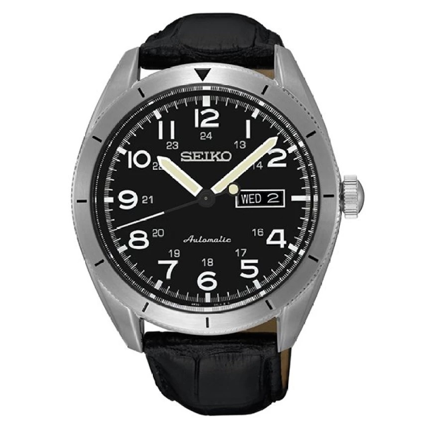 SEIKO นาฬิกาข้อมือผู้ชาย SPORTS 5 Automatic สายหนังแท้ สีเงิน/สีดำ รุ่น SRP715K1