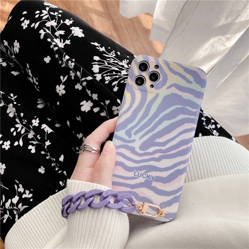 🤍ลายม้าลายม่วง+โซ่คล้องมือ 〰️ พร้อมส่ง iphone 7-11promax