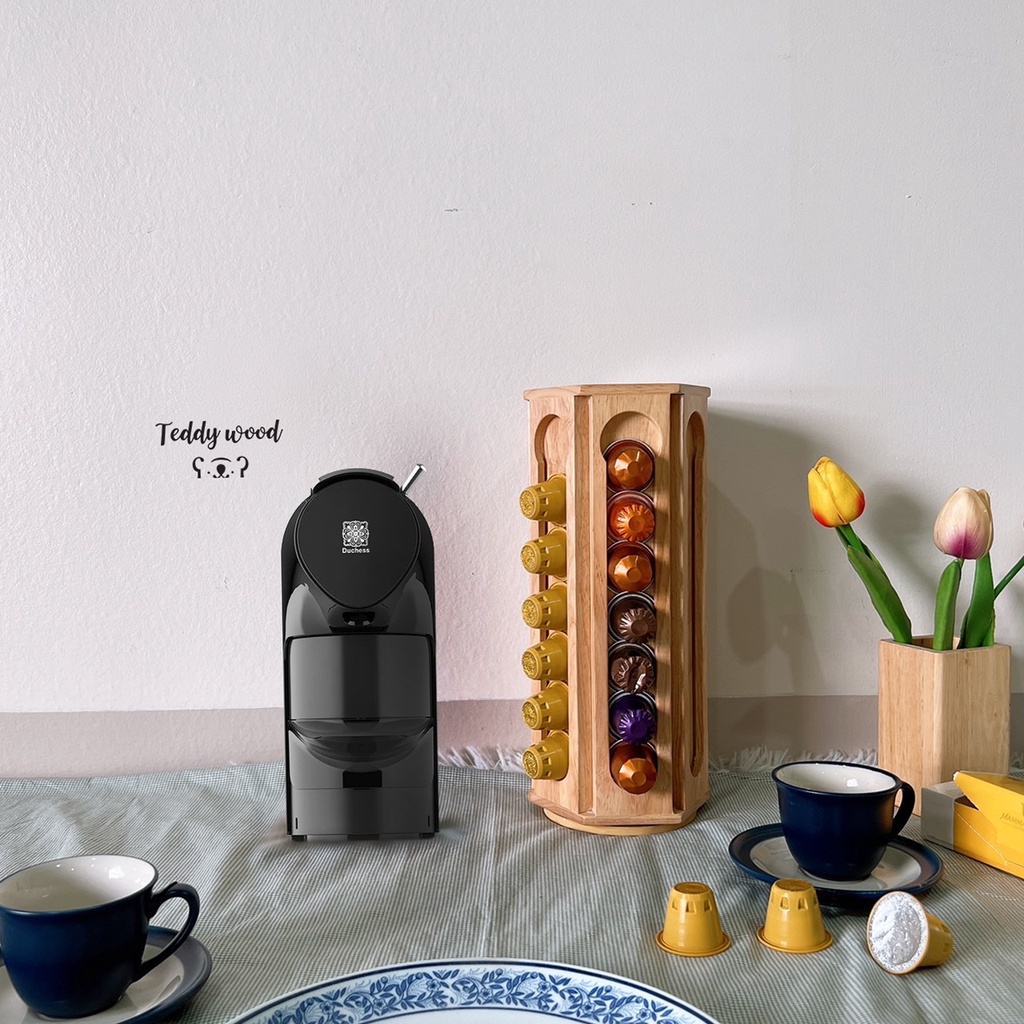 ชั้นวางแคปซูลกาแฟ หมุนได้ ขนาดปากแคปซูล 3.5 cm 5.3 cm ไม้จริง พร้อมส่ง