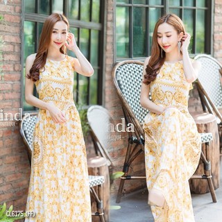 พร้อมส่งทันที!! เดรสยาวสีเหลือง Maxidress เดรสยาวผ้าสปันพิมพ์ลาย งานสวยผ้านิ่มใส่สบาย ใส่สวยสูงเพรียวได้หลายๆโอกาส