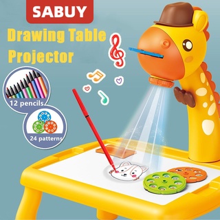 SABUY โปรเจคเตอร์ตั้งโต๊ะ พร้อมแสงและดนตรี โต๊ะวาดภาพสำหรับเด็ก กระดานวาดภาพสำหรับเด็ก