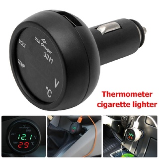 Car Cigarette Lighter Socket Adapter 3-in-1 Voltmeter+Temp Meter+USB Charger