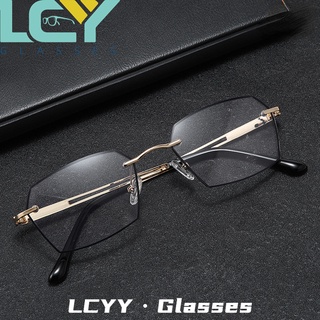 Lcyy ใหม่ แว่นตาสายตาสั้น ไร้กรอบ ป้องกันแสงสีฟ้า ขอบสีดํา เบาพิเศษ 6009