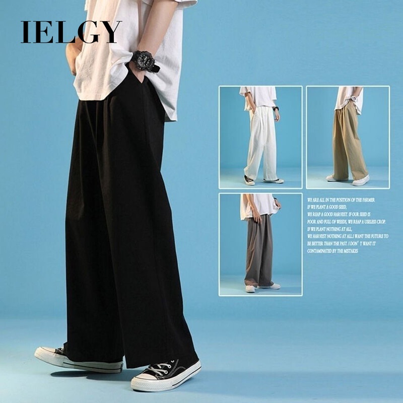 IELGY กางเกงขายาวลําลองสไตล์ญี่ปุ่นผู้ชายสีพื้นหลวม