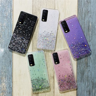 เคสโทรศัพท์ ซิลิโคนTPU นิ่ม ปิดด้านหลัง แบบใส ประดับกลิตเตอร์วิบวับ สําหรับ VIVO Y20 2021 Y20S Y20i Y12S