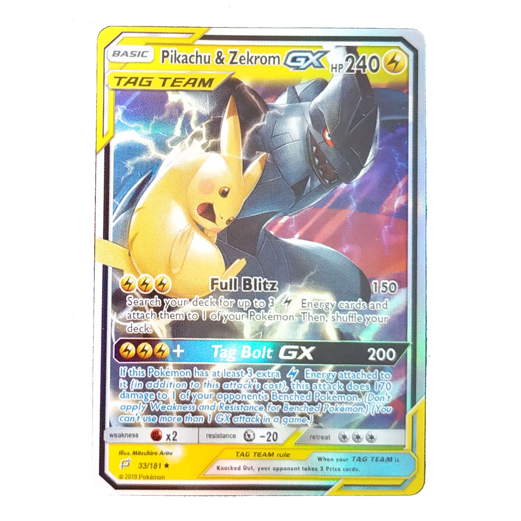 Pikachu & Zekrom Tag Team GX Card 33/181 พิคาชู & เซครอม Pokemon Card Shining Series ภาษาอังกฤษ