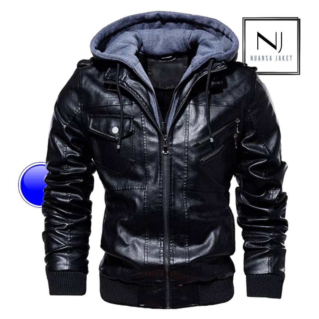 Original Mens Leather Jacket, semi-Leather hoody,เสื้อหนังสังเคราะห์,หมวกล่าสุดHy Beanie Mu