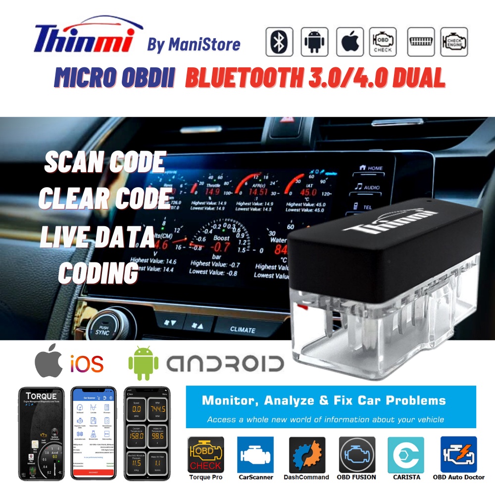 [New!!] Thinmi Micro OBD2 Bluetooth 3.0/4.0 (Dual Mode) Support iOS / Android  Auto Diagnostic Scanner Tool