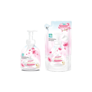 SHOKUBUTSU วิปโฟม อาบน้ำ โชกุบุสซึ สูตร ผิวเนียนนุ่ม ดูกระจ่างใส Sakura ชมพู 450 ml + Refill Pack 450 ml