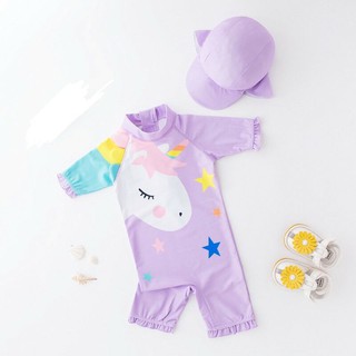 ชุดว่ายน้ำเด็ก pastel purple unicorn (มาด้วยกัน 2 ชิ้นชุดว่ายน้ำ + หมวก) ผ้าดี งานดี หวานมาก :)