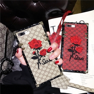 for OPPO A53 A31 A33 A31 2020 A92S A52 AX5S A5S A3S A12E A12S F17 PRO RENO 5PRO 4SE 2Z 2F 10X 3PRO 4PRO RENO4 Rose Flower Embroidery Square Phone Case cover