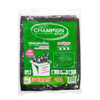 CHAMPION ถุงขยะแบบหูผูก ขนาด 36 x 45 นิ้ว (แพ็ค 10 ใบ) สีดำ CHAMPION Ear Waste Bin Size 36 x 45 inches (10 Packs) Black