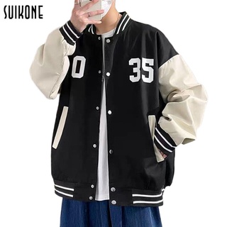 Suikone เสื้อแจ็คเก็ต คอตั้ง ลายสก๊อตด้านใน สีพื้น แฟชั่น สำหรับผู้ชาย Jacket รุ่นขนาด S-3XL