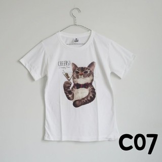 C07 เสื้อยืด เสื้อทีม เสื้อครอบครัว ลายแมว cheers การ์ตูน น่ารัก ผ้านุ่ม tshirt cat kitten screen cute gift souvenir