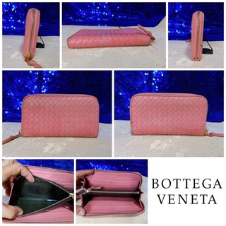 👝: BOTTEGA VENETA Pink Intrecciato Leather Zip-Around Wallet แท้💯%