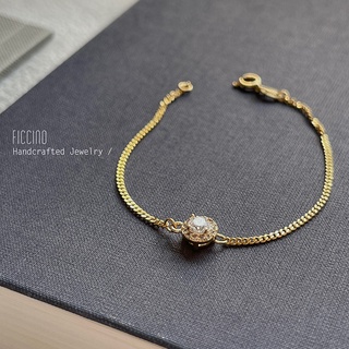 Ficcino สร้อยข้อมือเหล็กไทเทเนียม ชุบทอง 18k ประดับเพทาย สําหรับผู้หญิง