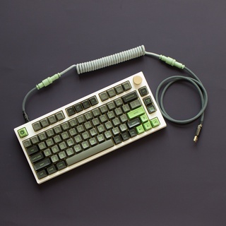 Fancytech Green shimmer Coiled Aviator Cable 3-stage สายคีย์บอร์ด USB-C สายเคเบิ้ลขด Custom สำหรับ Mechanical Keyboard