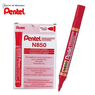 Pentel ปากกาเคมี ปากกา Permanent เพนเทล หัวกลม N850 - หมึกสีแดง (12 ด้าม)