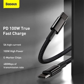 🔥ถูก/แท้🔥Baseus สายชาร์จ USB-C PD 100W QC4.0 E-Marker สายถัก ชาร์จเร็ว Type-C to Type C