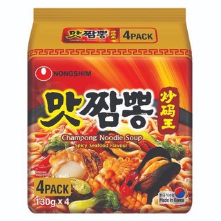 Nongshim champong noodle soup Spicy seafood flavour 130g *4 นงชิม จัมปง รสซีฟู้ดเผ็ด บะหมี่กึ่งสำเร็จรูปเกาหลี