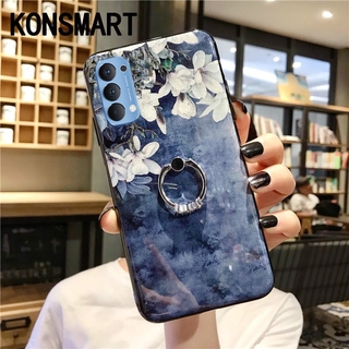 เคสโทรศัพท์ OPPO Reno4 Pro 5G Reno4 Soft Cover Gardenia &amp; Magnolia Flowers Bling Glitter TPU Case New 2020 Phone Casing With Finger Ring Holder Case